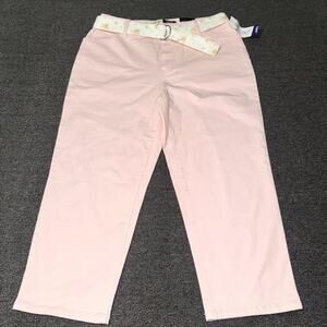 St. John’s Bay Capri Pants Womens 10P Pink Stretch Pockets Floral Belt Casual